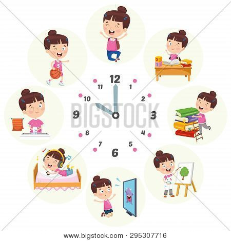 Vector Illustration Of Kids Daily Routine Activities