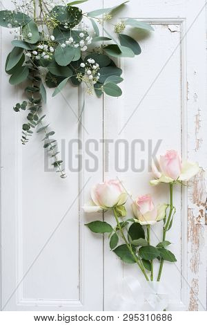 Decoration With Tender Roses In Vintage Style For Mothers Day Greetings
