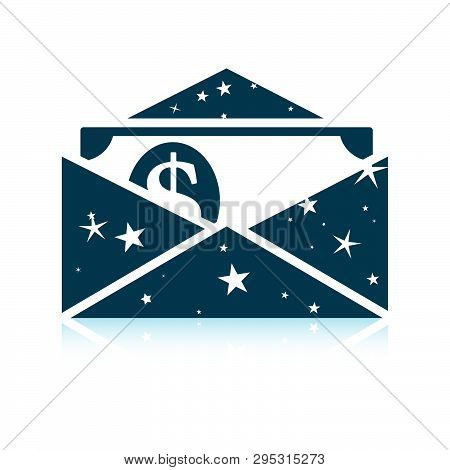Birthday Gift Envelop Icon With Money  . Shadow Reflection Design. Vector Illustration.