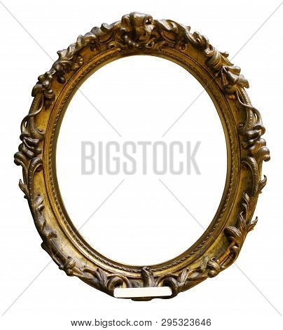Picture Gold Wooden Tondo Frame For Design On Isolated Background
