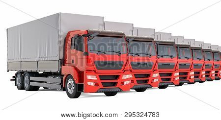 Row From Truck Trailers, 3d Rendering Isolated On White Background