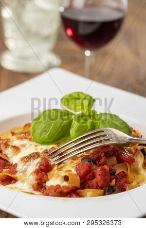 Italian Tagliatella Pasta With Tomato Sauce And Wine