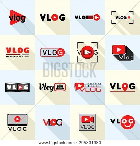 Vlog Logo Set. Flat Set Of Vlog Logo For Web Design
