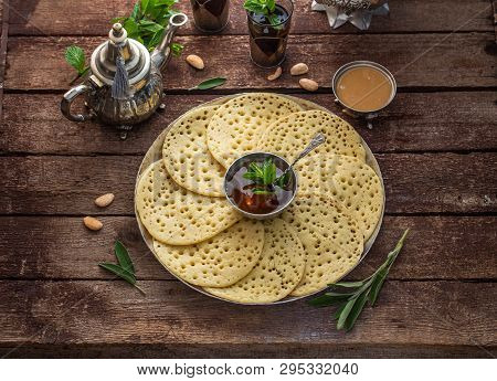 Moroccan Pancakes Baghrir Top View With Copy Space