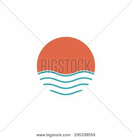 Abstract Design Of Sun And Sea. Logo Design. Wave Water. Sea And Sun Icon. Summer Symbol. Vector Ill