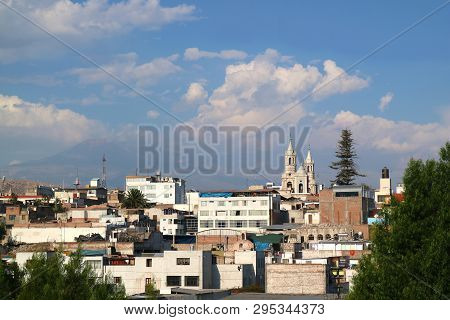 The Skyline Of Arequipa With The Belfry Of Arequipa Cathedral And Saint Augustine Church, Arequipa, 