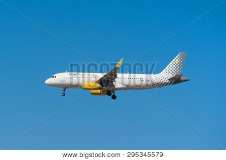 Madrid, Spain - May 22, 2017: Vueling Airbus 320 Is Landing In Madrid Barajas Airport On May 22, 201