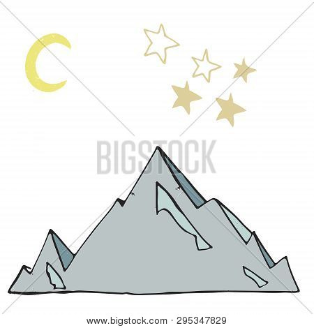 Iceberg And Stars Moon Landscape Ice Mounting Rock Vector Illustration Drawing Shaddy Style Yellow C