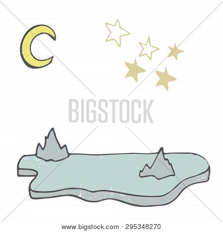 Iceberg And Stars Moon Landscape Antarctica Vector Illustration Drawing Shaddy Style Yellow Color Bl