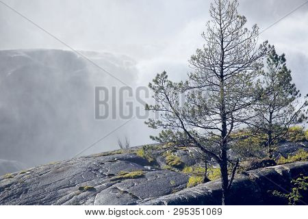 View On Langfossen Langfoss Waterfall In Summer, Etne, Norway