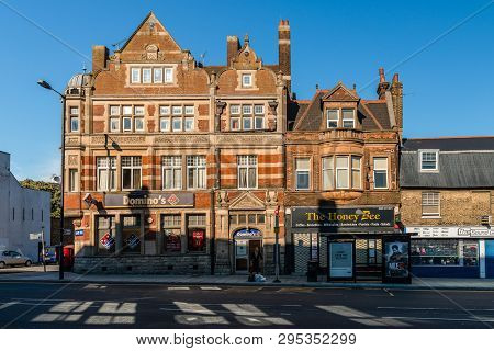 London / Uk - September 16, 2018: View Of Old Victorian Buildings In High Street, In Barnet, In Nort