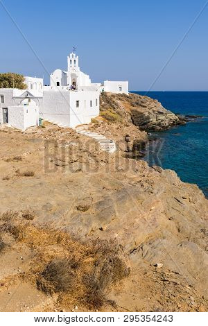 Chrisopigi Monastery Located At The South-eastern End Of The Island Of Sifnos. Cyclades, Greece