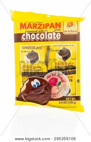 Winneconne, Wi -  13 April 2019: A Package Of De La Rosa Chocolate Coverd Mazapan Peanut Candy On An