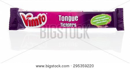 Winneconne, Wi -  13 April 2019: A Package Of Vimto Tongue Ticklers Sour Candy On An Isolated Backgr
