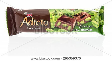 Winneconne, Wi -  13 April 2019: A Package Eti Adicto Chocolate With Pistachios Candy Bar On An Isol