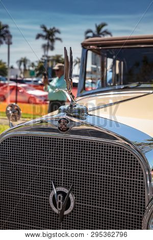 Naples, Florida, Usa - March 23,2019: Tan 1932 Cadillac At The 32nd Annual Naples Depot Classic Car 