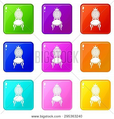 Throne Icons Set 9 Color Collection Isolated On White For Any Design