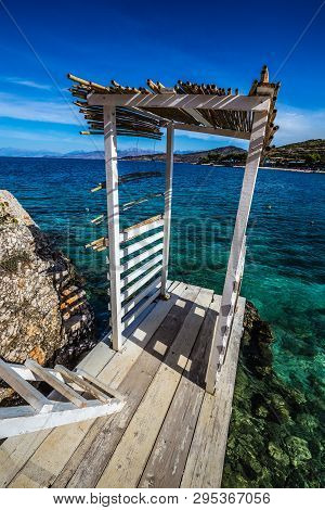 Wooden Pier In The Sea - Ksamil, Butrint National Park, Sarande, Albania