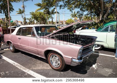 Naples, Florida, Usa - March 23,2019: Pink 1965 Pontiac Gto At The 32nd Annual Naples Depot Classic 