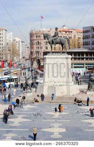 Ankara, Turkey - March 10  2019: The statue of Ataturk and Ulus Square - Ankara, Turkey