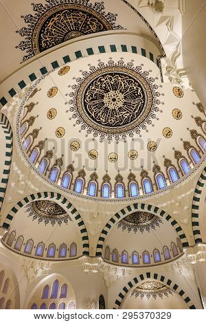ANKARA, TURKEY - MARCH 16, 2019: Melike Hatun Mosque interior details 