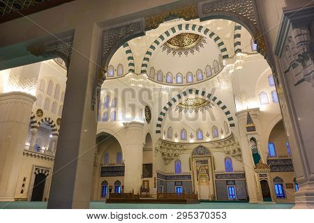 ANKARA, TURKEY - MARCH 16, 2019: Melike Hatun Mosque interior details 