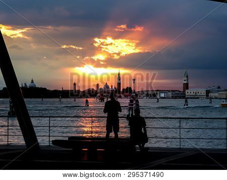 Sunset Over The Sea In Venice Italy