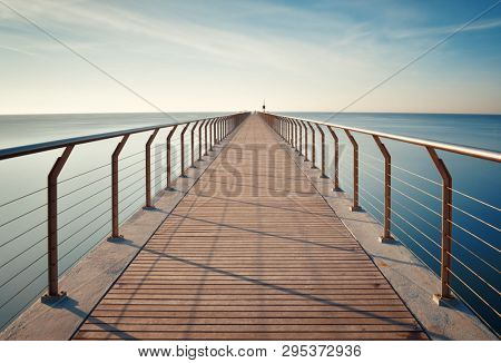 Pont Del Petroli at sunrise in Barcelona in Spain