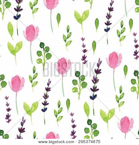 Pink Pheony Watercolor Floral Seamless Background Pattern Design