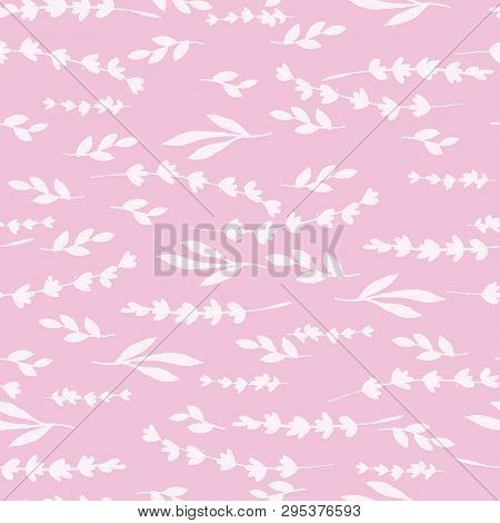 Pink And White Lavender And Leaves Background Seamless Pattern