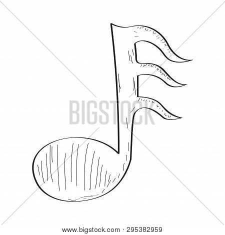 Isolated Comic Sixty-fourth Note Sketch. Vector Illustration Design