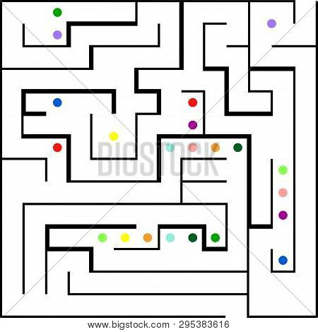 Labyrinth With Entry And Exit. Line Maze Game. Easy Level Complexity. Vector