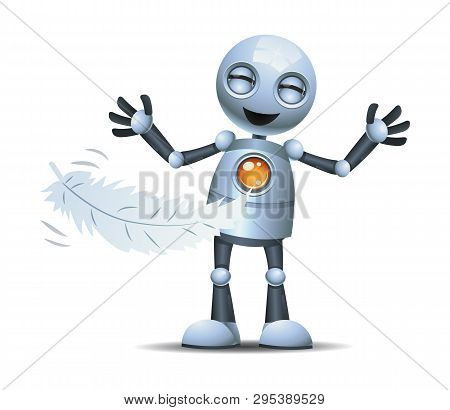 Illustration Of A Little Robot Laughing Tickled Using Feather On Isolated White Background