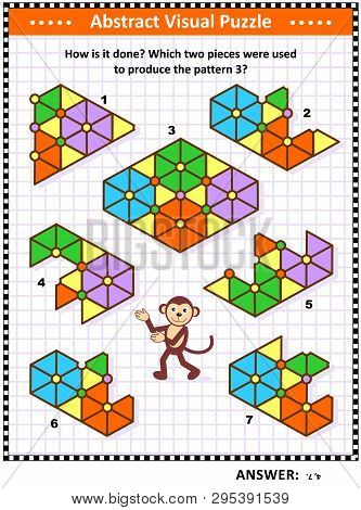 Iq, Memory And Spacial Skills Training Abstract Visual Puzzle: How Is It Done? Which Two Pieces Were