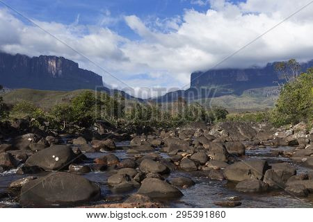Mount Roraima And Kukenan Tepui In Venezuela, Canaima National Park.