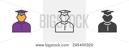Student In Mantle And Graduation Cap Icon. Line, Glyph And Filled Outline Colorful Version, Graduate