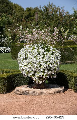 Eyrignac, France - September 2, 2018: White Garden In The Picturesque Jardins Du Manoir D Eyrignac I