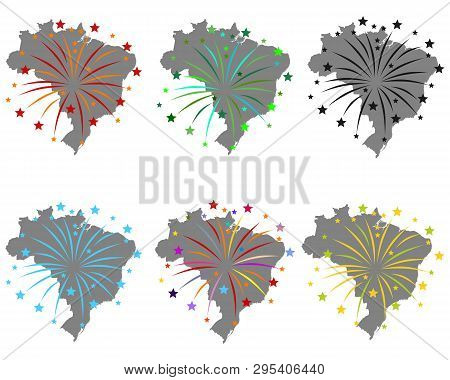Detailed And Accurate Illustration Of Map Of Brazil With Fireworks