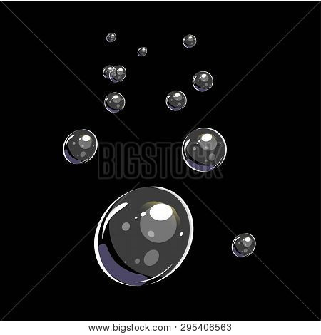 Shiny Soap Bubble In Realistic Style. Transparent White Isolated On Black Background. 3d Vector Illu
