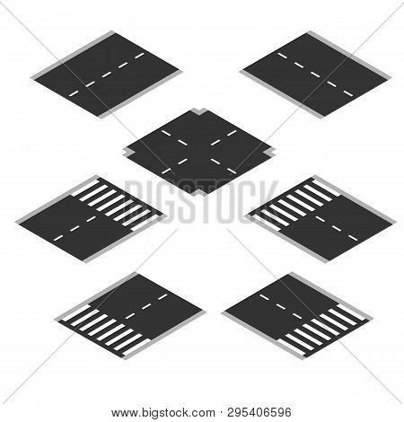 Isometric Road And Highway Vector Elements For City Map Creation. Road Highway Path For Traffic Illu