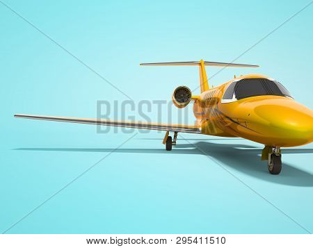 Orange Business Passenger Plane Isolated 3d Render On Blue Background With Shadow