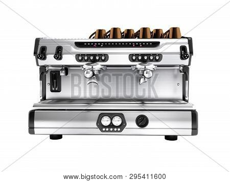 Professional Coffee Machine With Coffee Cups 3d Render On White Background No Shadow