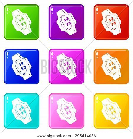 Cogwheel Clothes Button Icons Set 9 Color Collection Isolated On White For Any Design