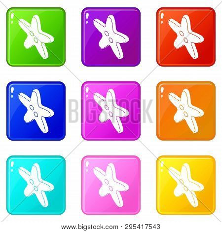 Star Clothes Button Icons Set 9 Color Collection Isolated On White For Any Design