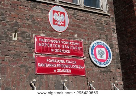 Gdansk, Poland - February 28, 2019: Polish State Sanitary Inspection (polish: Panstwowa Inspekcja Sa