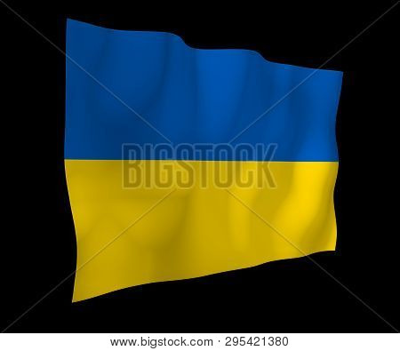 The Flag Of Ukraine On A Dark Background. National Flag And State Ensign. Blue And Yellow Bicolour. 