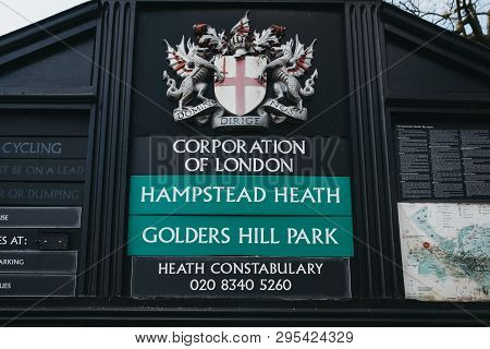 London, Uk - April 11, 2019: Entrance Sign To The Golders Hill Park In Golders Green, London, A Part