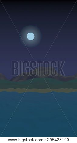 Starry Moonless Sky. Ocean Shore Line With Waves On A Beach. Island Beach Paradise With Waves. Vacat