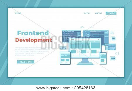 Frontend Development, Creating A Site Layout, Template. Website Ui Ux Interface On A Monitor Screen,