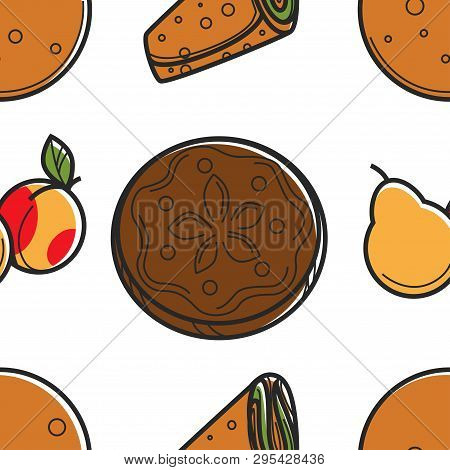 Armenian Food Bread Loaf Fruit And Roll Lavash Or Pita Seamless Pattern